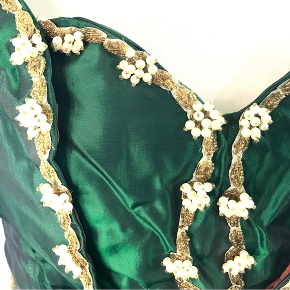 Vintage Hand Made Royal Green Taffeta Beaded Mini Dress with Caplet - Picture 6 of 16